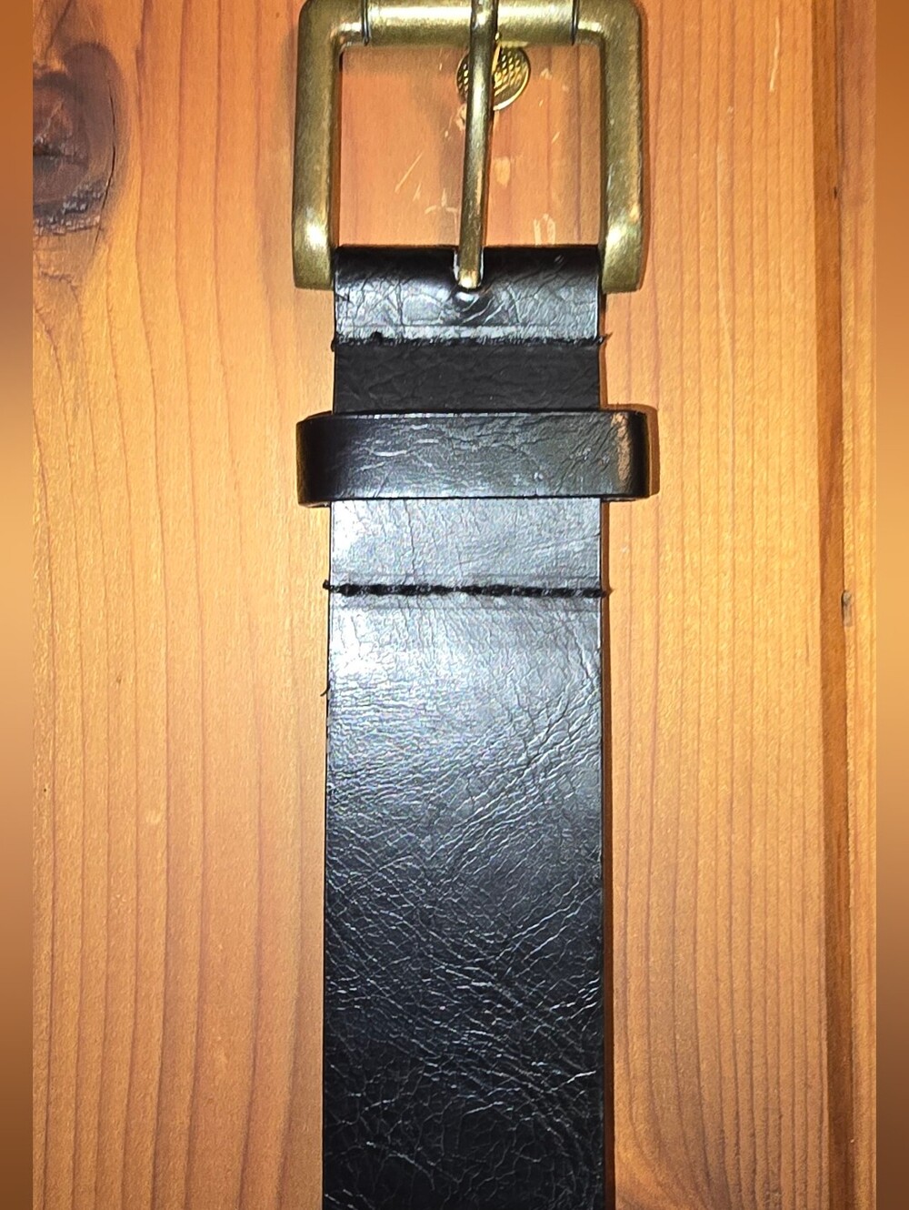 Christopher & Banks Black Leather Men's Belt with Brass-Tone Buckle